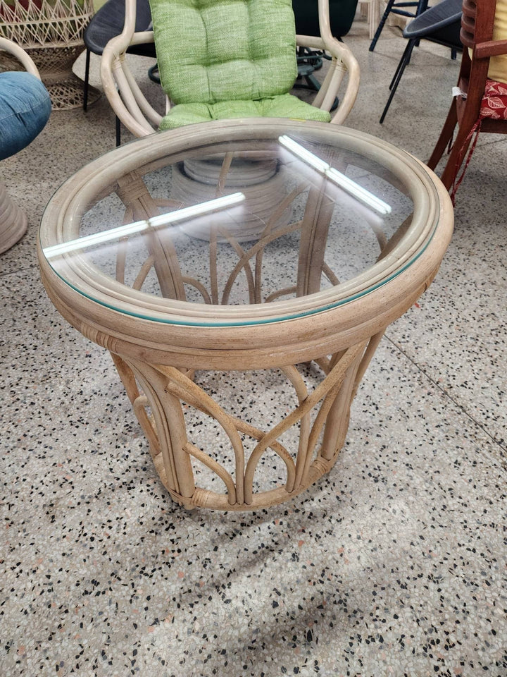 SET OF 2 - Bamboo Glass Top End Table's