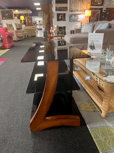 Three Tier Black Glass/Wood Console Table