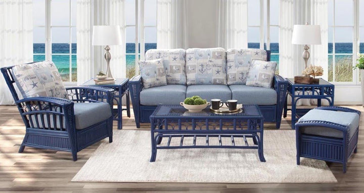 Stanley Chair Outdoor Set Blue Finish Rattan 4 Pieces