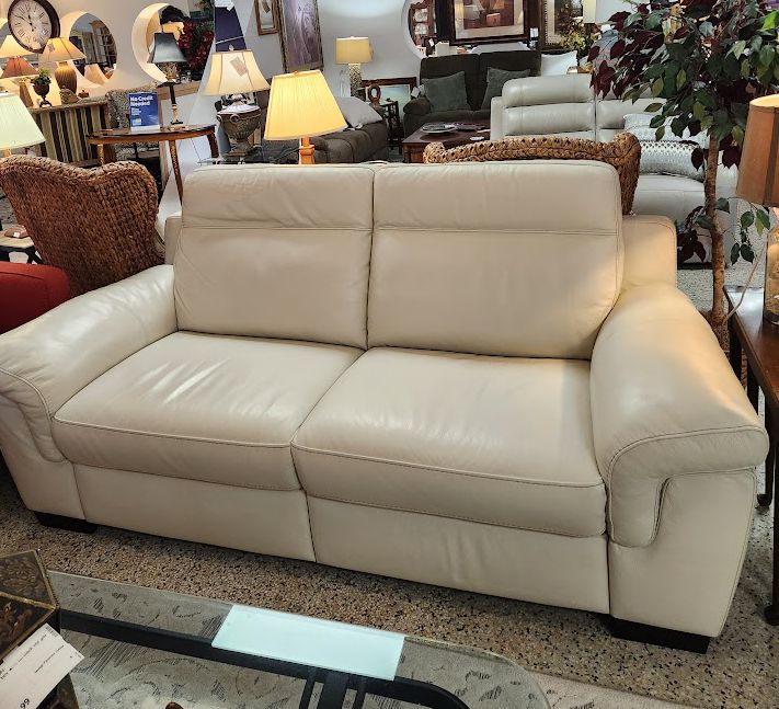Beige Leather Recliner Sofa