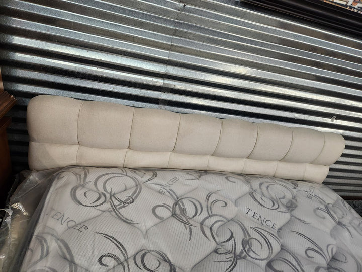 Beige Fabric Queen Bed
