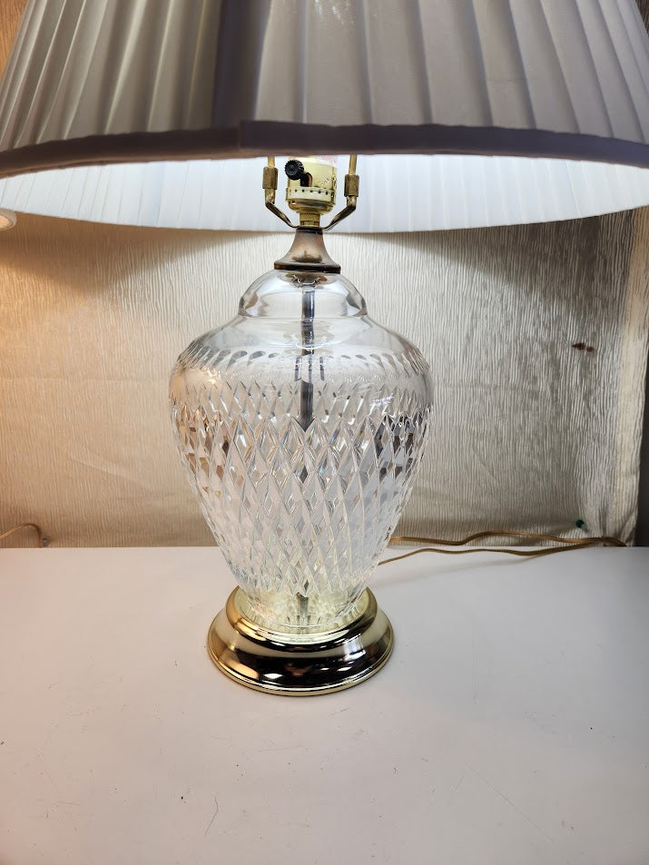 SET OF 2 | Vintage 1970s Diamond Pattern Lead Crystal Table Lamps