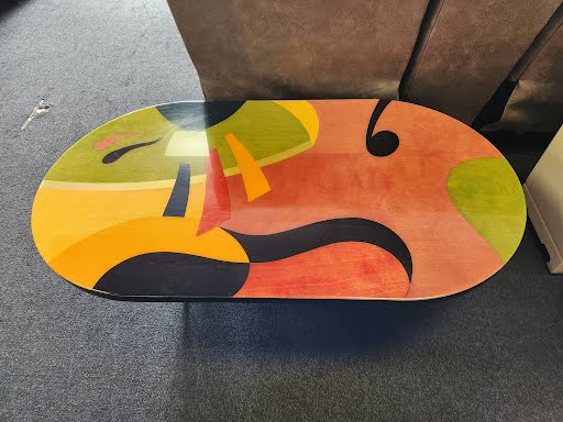 Inlaid Wood Art Oval Signed Coffee Table
