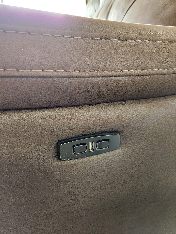 Brown double reclining fabric sofa