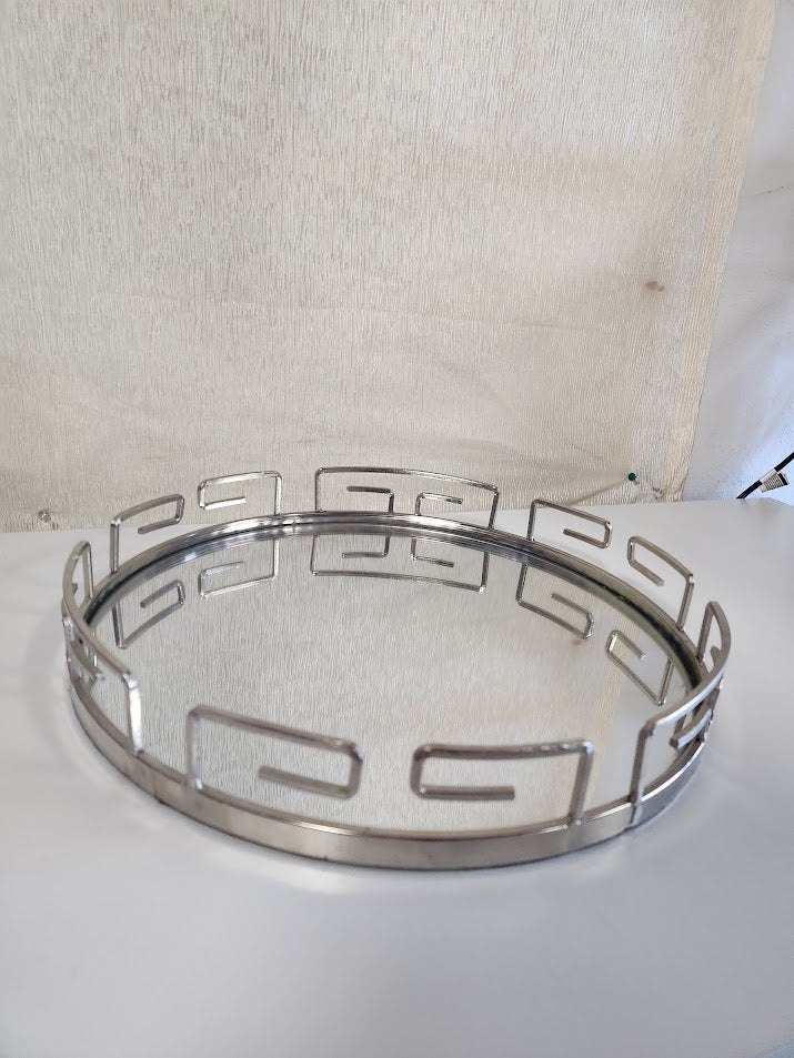 Round Silver Mirror Tray