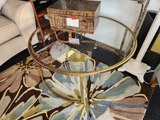 42" ROund Glass Top Gold Trim Coffee Table