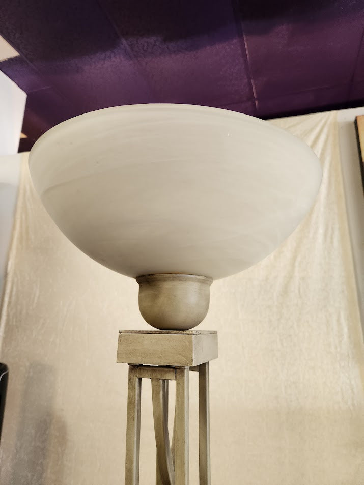 Taupe metal w/ glass shade Floor Lamp