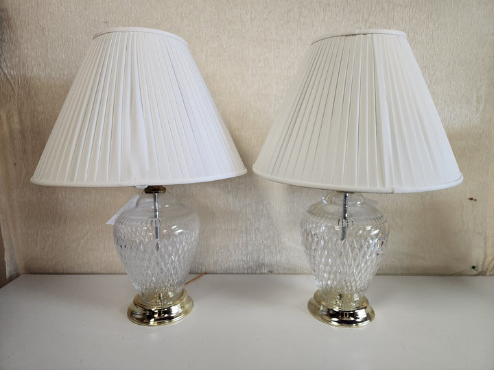 SET OF 2 | Vintage 1970s Diamond Pattern Lead Crystal Table Lamps