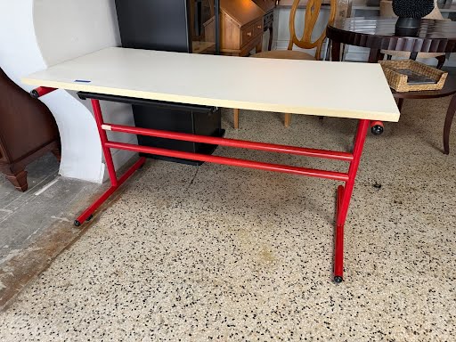 Vintage Red tubular Desk/ White top pull out drawer