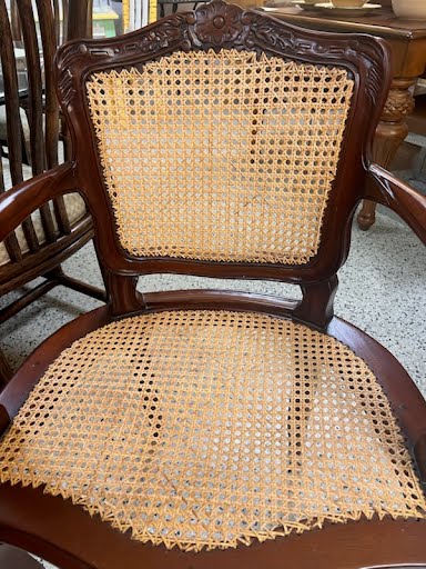 SET OF 2- Vintage French Cane Carved Chairs