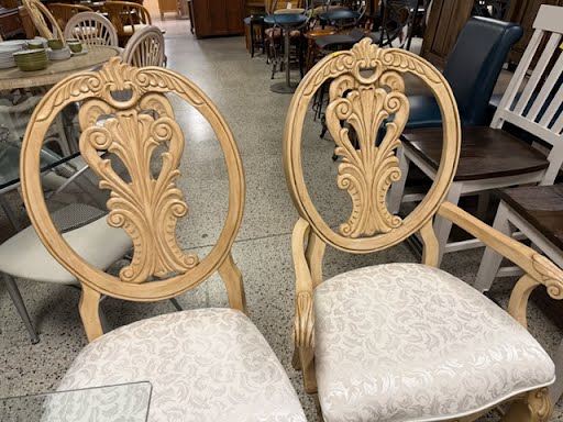 SET OF 6- Whitewash  Carved Wood Dining Chairs