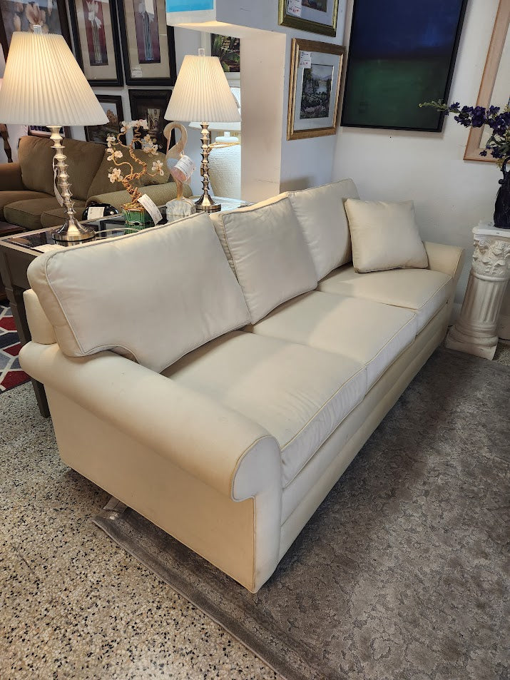 Ethan Allen Rolled White Fabric Sofa