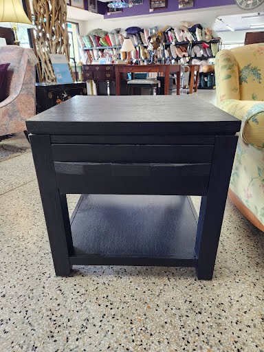 Black Single Drawer Wood End Table