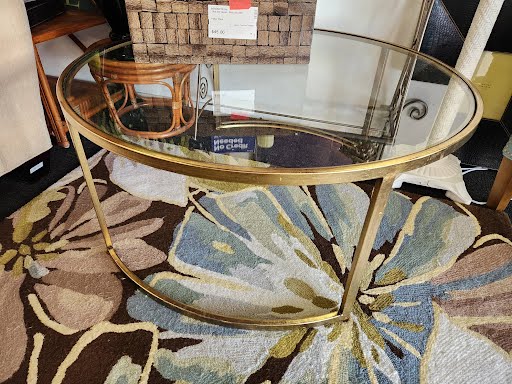 42" ROund Glass Top Gold Trim Coffee Table