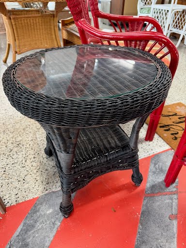 Black Wicker Glass Top Outdoor Table