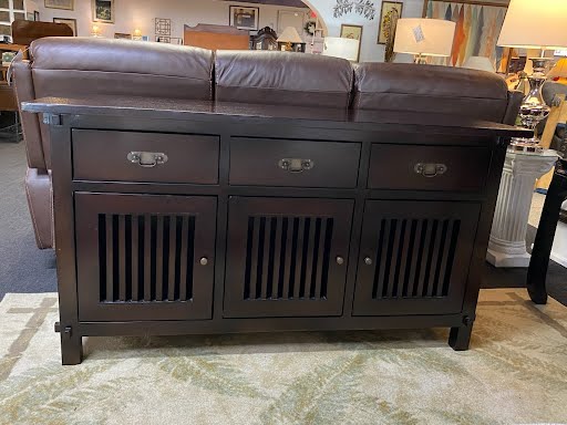 Dark Wood Mission-Style 3-Drawer Server/TV Stand