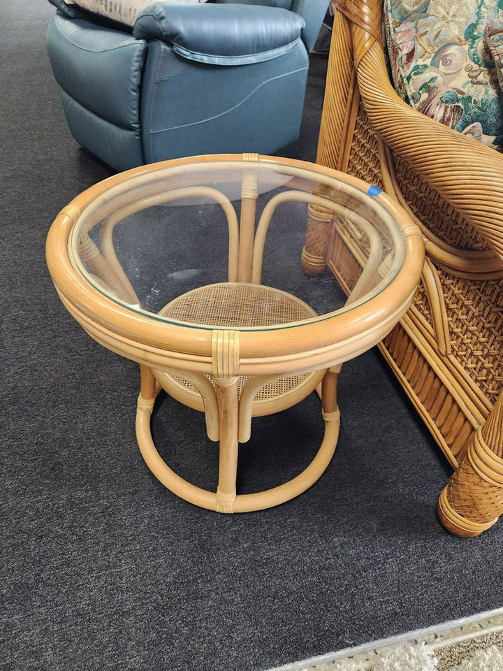 SET OF 2 - Bamboo Glass Top End Tables