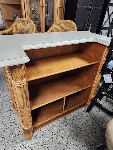 53W" Bamboo/Rattan Bar with Two Stools