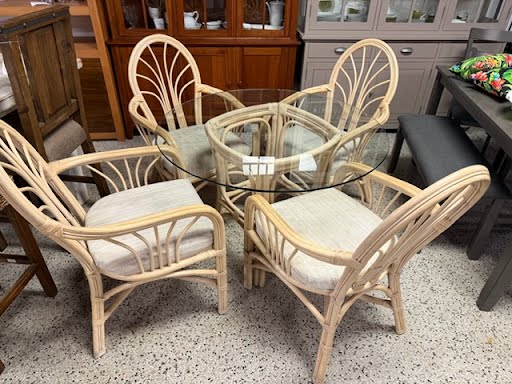 Round Glass To Bamboo/Rattan Dining Set
