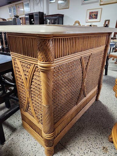 53W" Bamboo/Rattan Bar with Two Stools