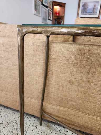 Restoration Hardware Sofa Table Brass/Glass