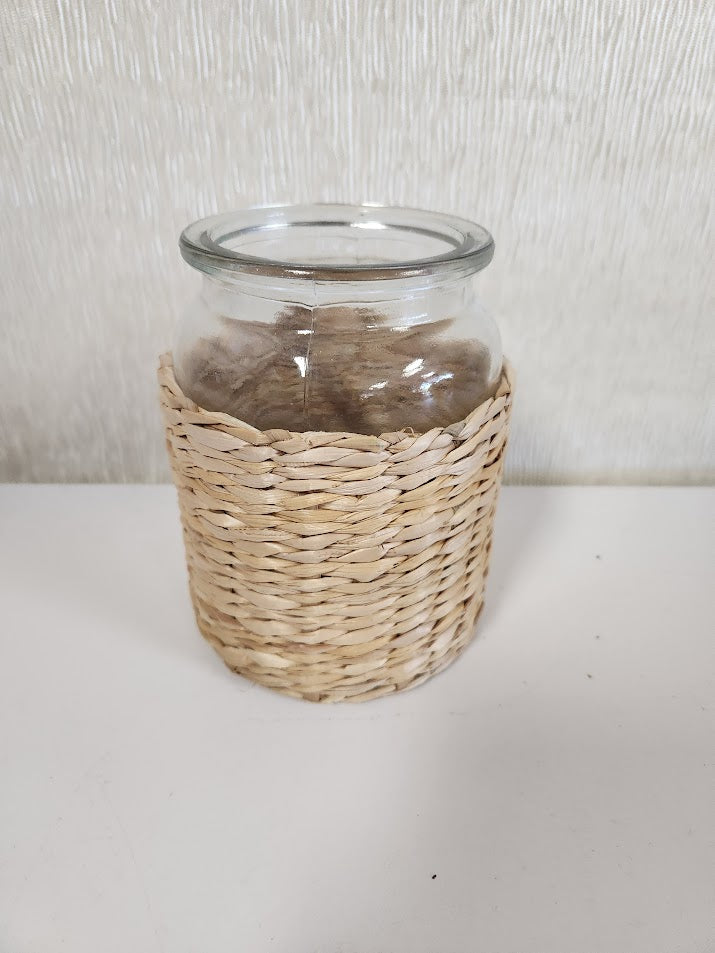6" Clear Glass Jar With Wicker Base