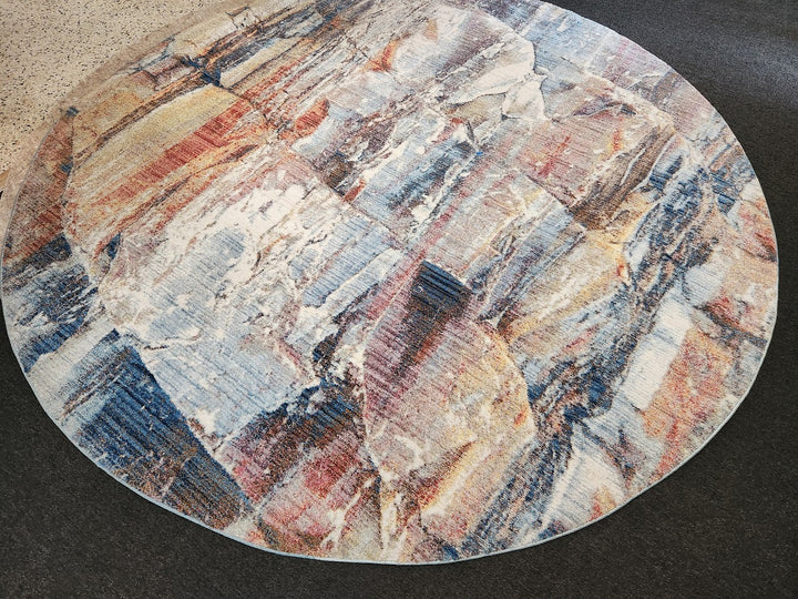 7" Round Red Multi-color Area Rug