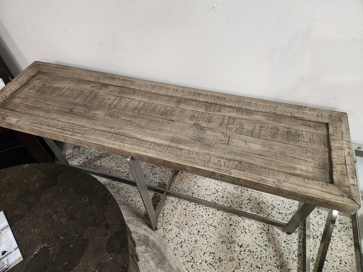 Sofa Table Grey Wash Metal Base