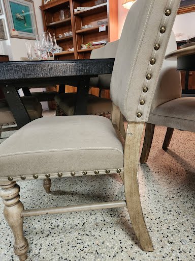 Dining Set w.6 Chairs, Beige and Black