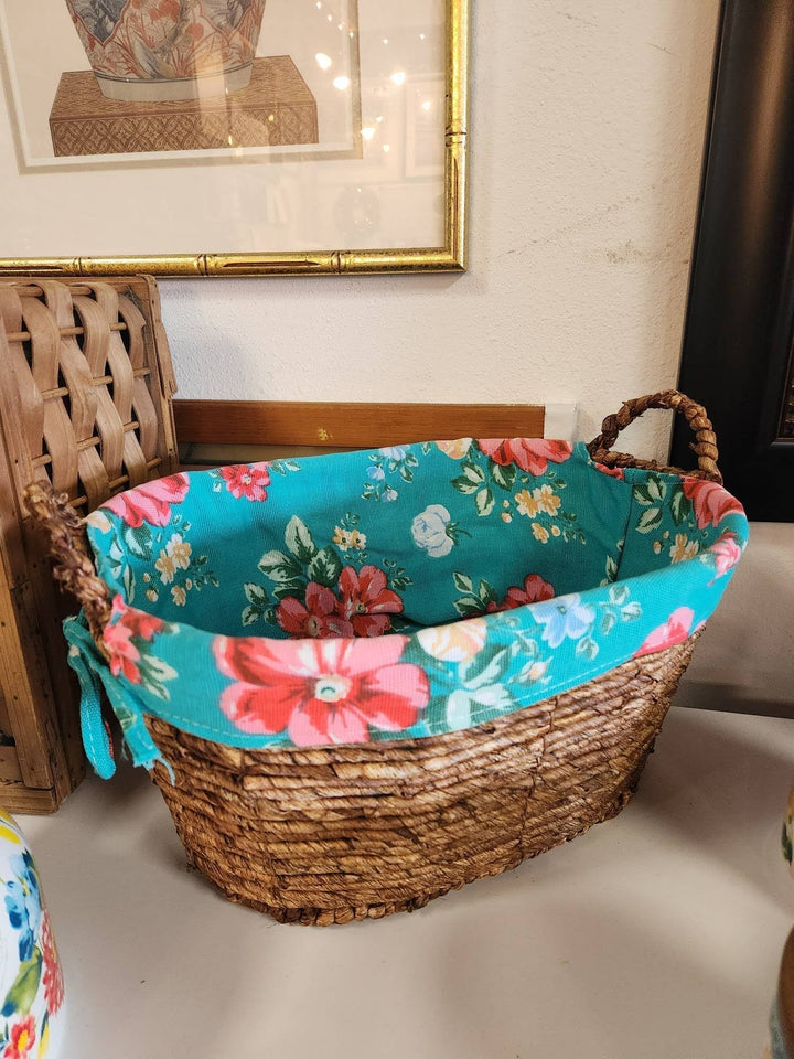 The Pioneer Woman Small Oval Teal Floral Basket