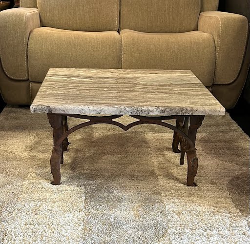 White Sewing Machine Base/Marble Top Coffee Table