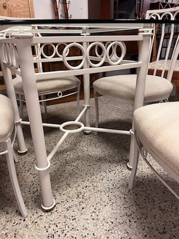 48" Round Glass Top Dining Set w.Four Chairs