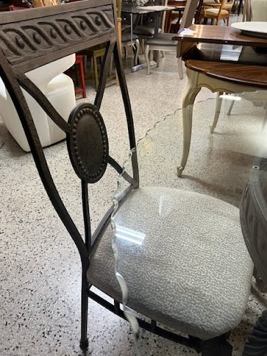 Dining Set 54" Round Glass Top w. Four Heavy Iron Chairs
