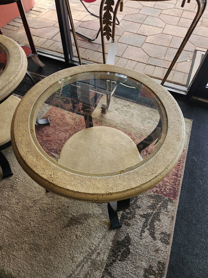 Stone End Table With top glass
