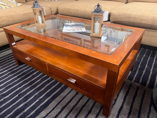 Two Drawer Glass Insert Coffee Table
