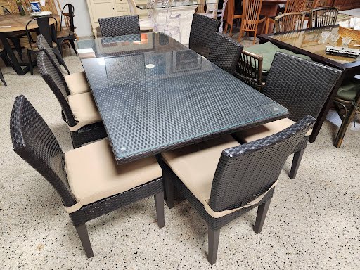 80x40" Resin Brown Outdoor Dining Table Set w. 8 Chairs