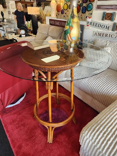 Bar Table Bamboo 42" Round Glass Top