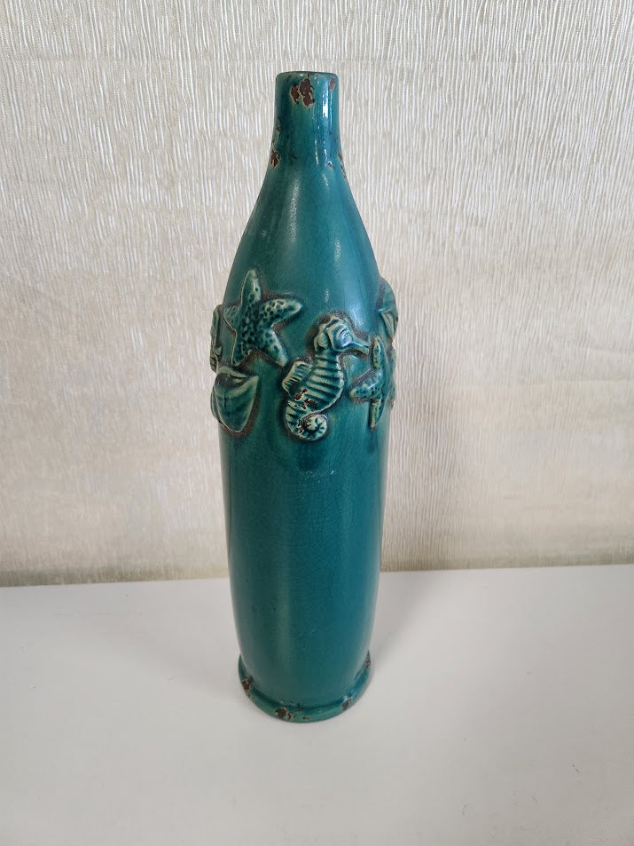Teal Seahorse Vase