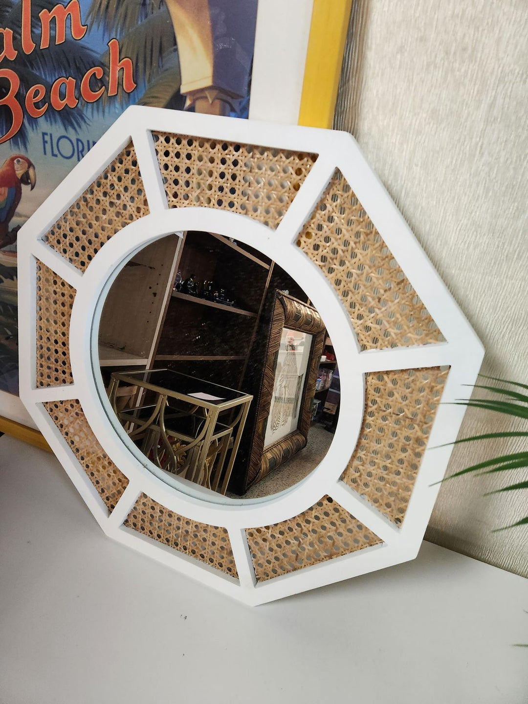 White And Wicker Mirror