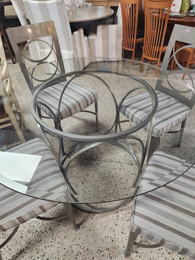 48" Round Glass Top Metal Base Dining Set