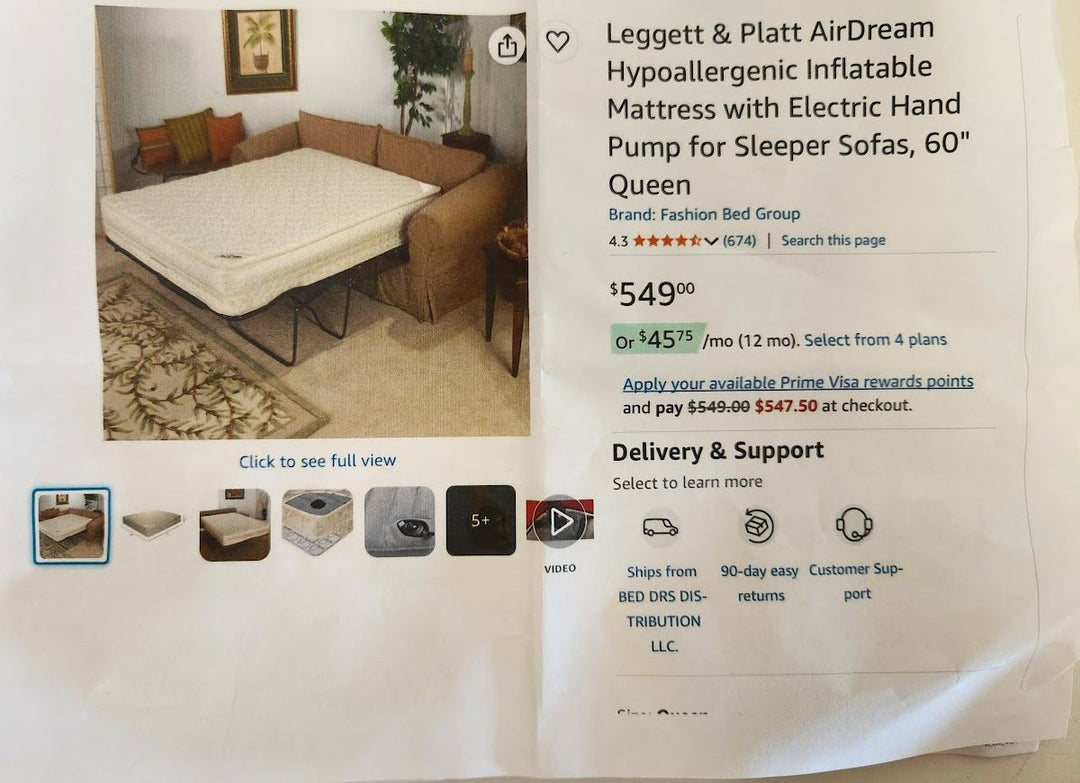 Tan corduroy sleeper sofa