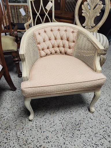 Cane Barrel Chair with Pink tufted