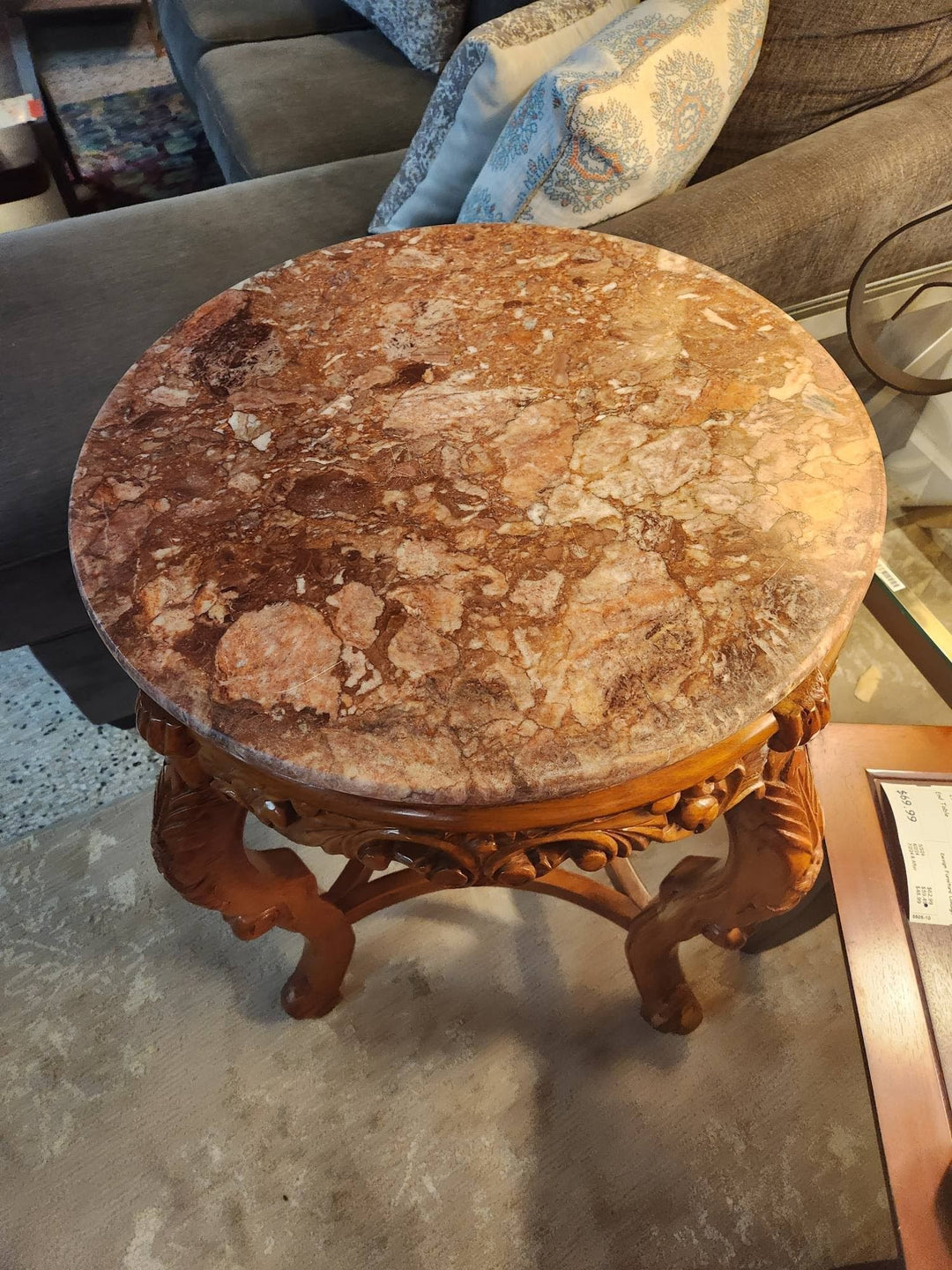 24" Round Marble Top End Table