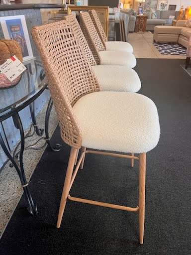 Set of 4 White Boucle Fabric Stools