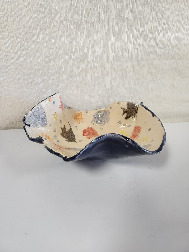Wave Trim Pottery Bowl Home Item