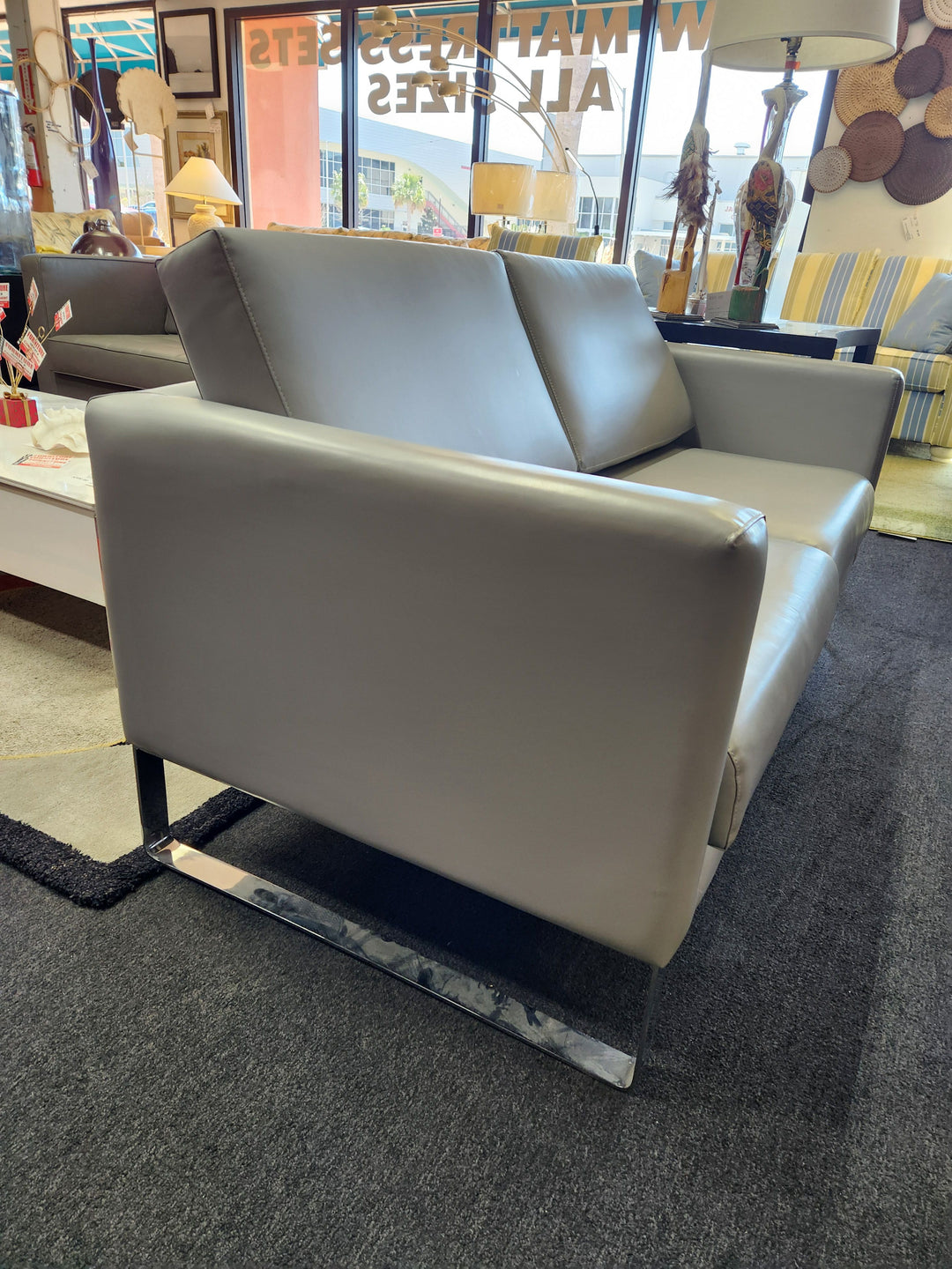 Grey Vinyl Love Seat