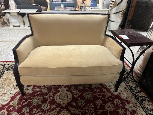 Dark Wood Upholstered Settee