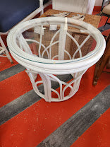 White Rattan End Table