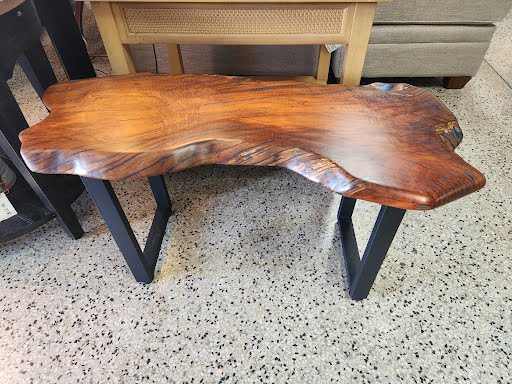 Raw Edge Freeform Wood End Table w Blue Epoxy
