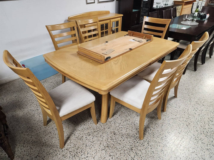 Dining Set Maple Wood w. 6 Chairs 18" Leaf